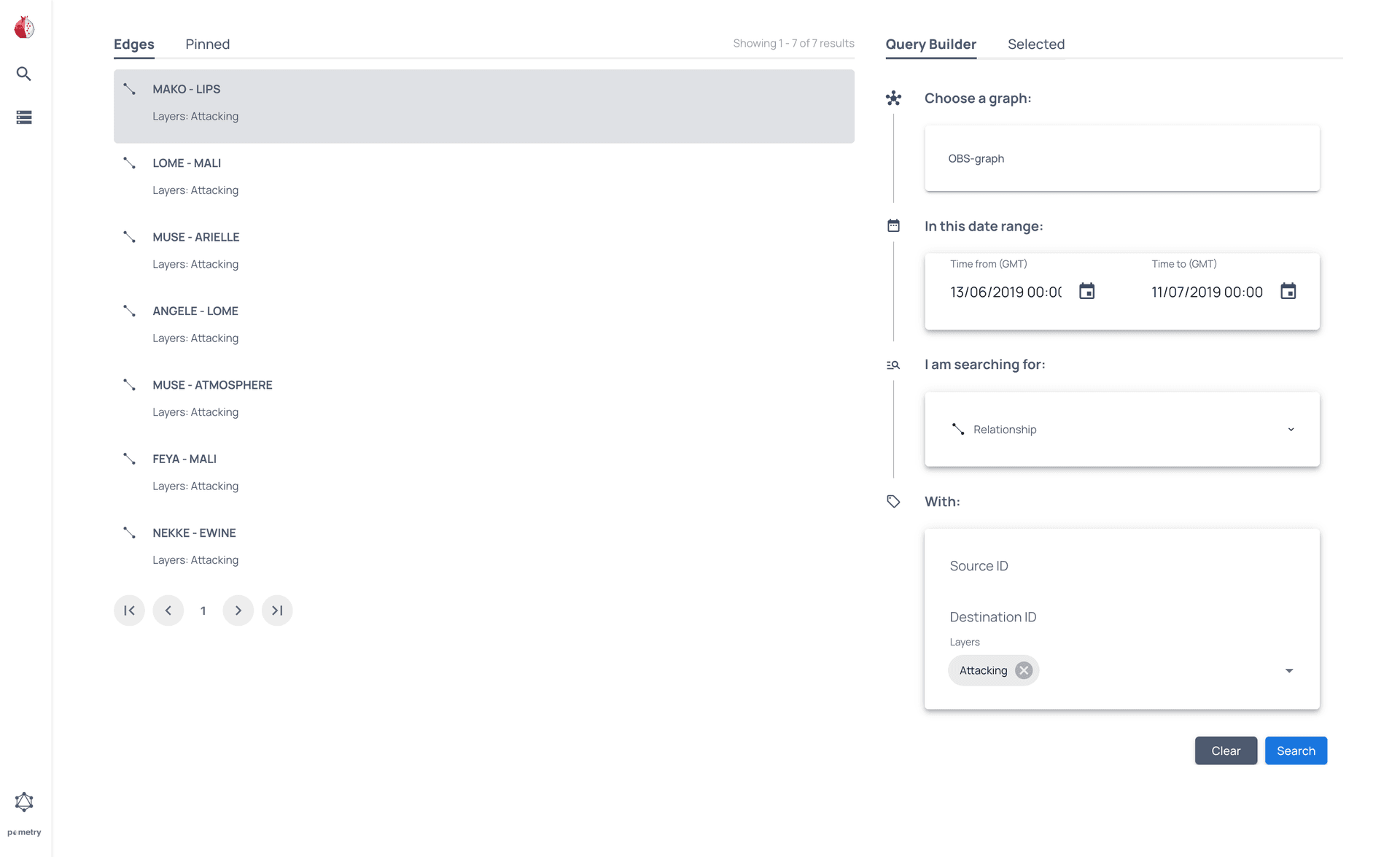 UI Search page with query results