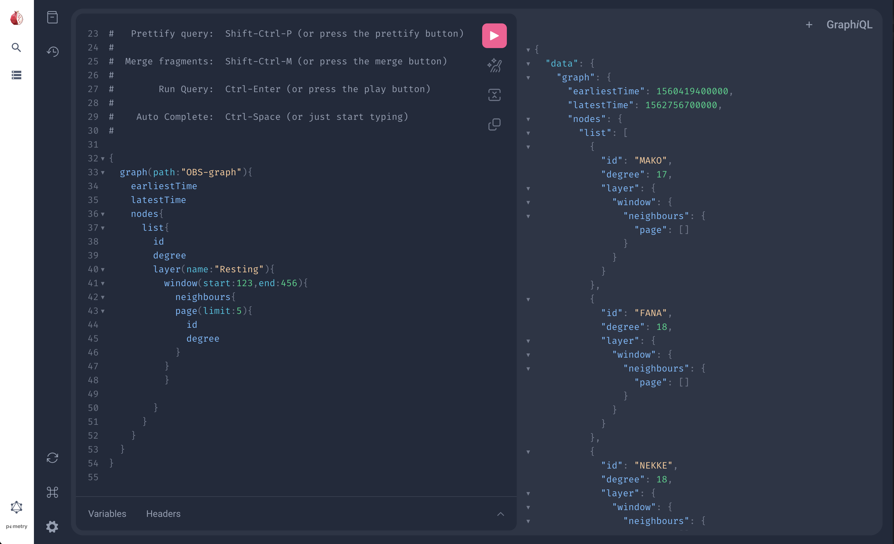 Raphtory UI GraphQL Playground